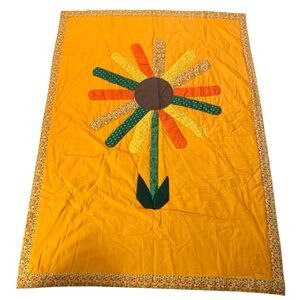 Vintage Handmade Sunflower Quilt Blanket – Retro Style Floral Appliqué Fall